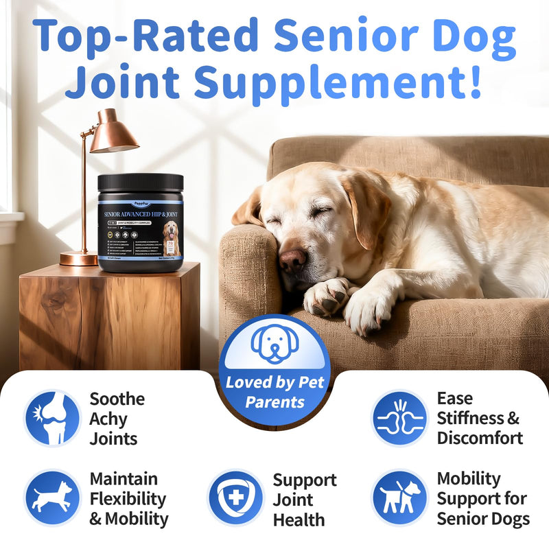 Senior Advanced Joint Supplement for Dogs – 17-in-1 Glucosamine for Dogs with Chondroitin – Hip & Joint Pain Relief Pills – Mobility Support Chews – Large & Small Breeds - Beef Flavor – 90Ct 90 Count (Pack of 1)