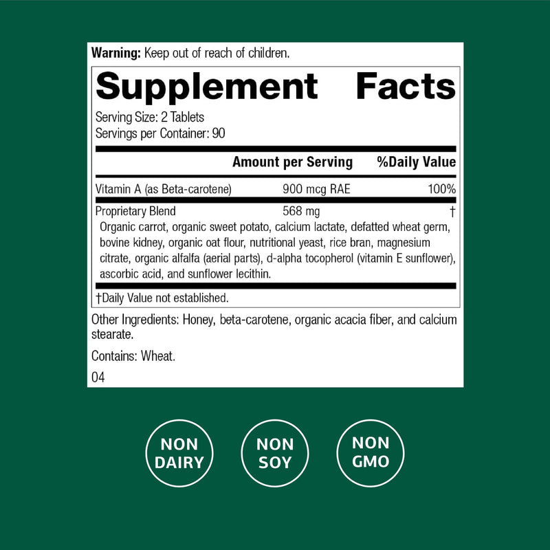 Standard Process Cataplex A, Eye & Mucous Membrane Support, 180 Tablets | Supplement to Support Eye Health and Mucous Membranes, Supports Healthy Vision and Provides Antioxidant Vitamin A, Non-Dairy