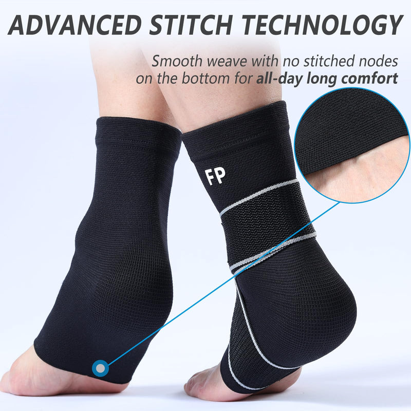 Ankle Brace for Women Men-2 Pack Copper Ankle Compression Sleeve Support for Sprained Ankle, Plantar Fasciitis Relief & Achilles Tendonitis Brace, Sports, Running, Black, L Black, Copper Infused Ankle Brace for Women Men