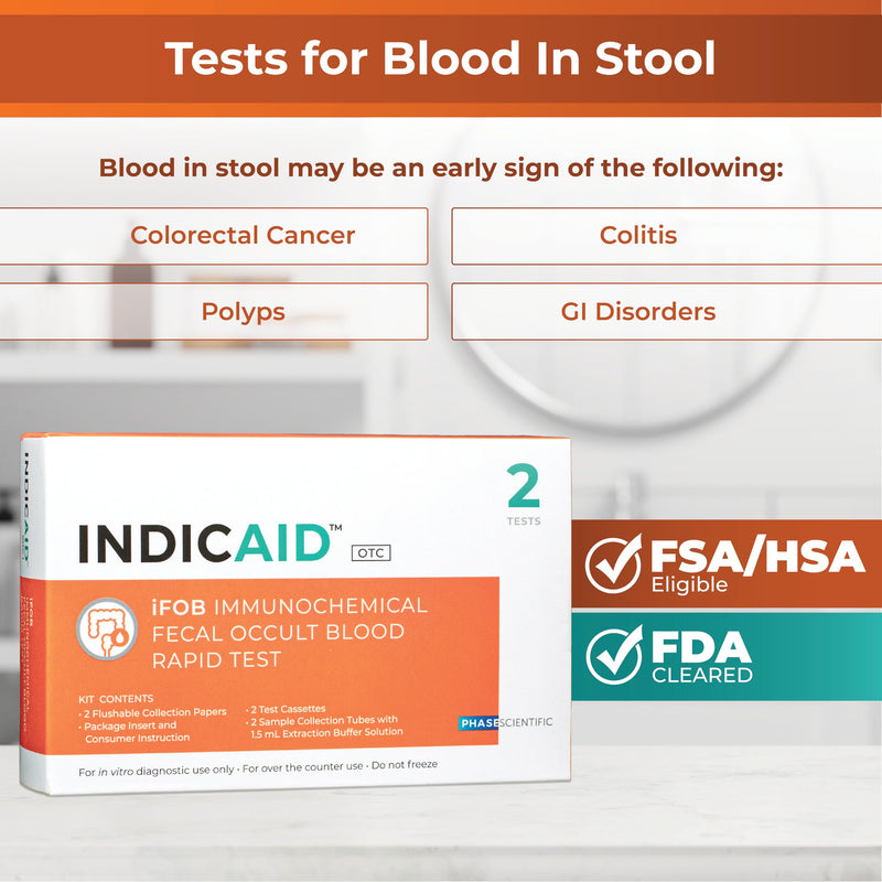 INDICAID Immunochemical Fecal Occult Blood Test (iFOB), FIT Colon Test, Accurate and Easy at Home, No Prep Required (2 Pack) - BeesActive Australia