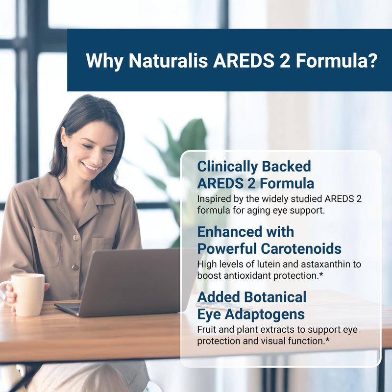Naturalis Areds2 120 Softgels | Clinically Based Eye Supplement | Lutein, Zeaxanthin, Astaxanthin, Bilberry, Blueberry, Cranberry & Grape Seed Adaptogen Blend 120 Count (Pack of 1)
