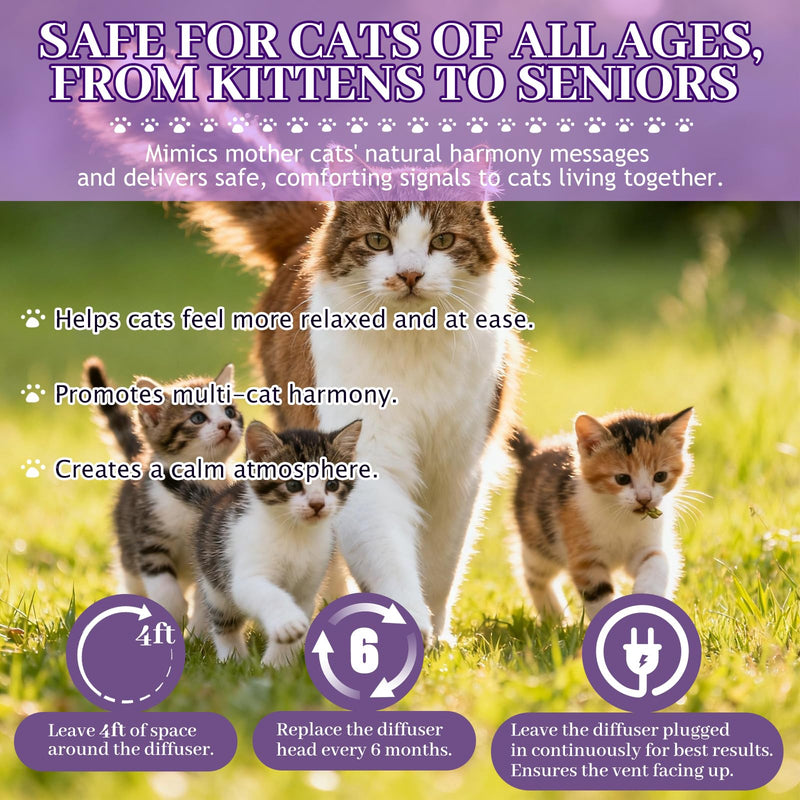 3 x 30 Day Cat Pheromones Calming Diffuser, Cat Calming Diffuser Refills for Stress, Pee Spraying, Aggression, Excessive Meowing & Scratching, 1 Diffuser & 3 Refills GREEN