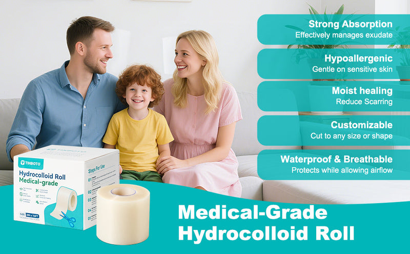 Hydrocolloid Roll for Wound Care, Hydrocolloid Bandages with Self-Adhesive, Cut-to-Size Patch Bandages, Ultra Absorbent, Waterproof, First Aid Kit Essential (2IN*4.8FT) 2IN*4.8FT