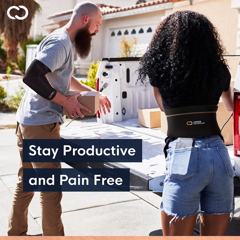 Copper Compression Back Brace. Copper Infused Lumbar Support for Lower Back Relief, Sciatica, Herniated Disc, Scoliosis, Pain & Strains. Adjustable & Breathable. Fits Men & Women (Waist 36" - 42") Large/X-Large (Pack of 1)
