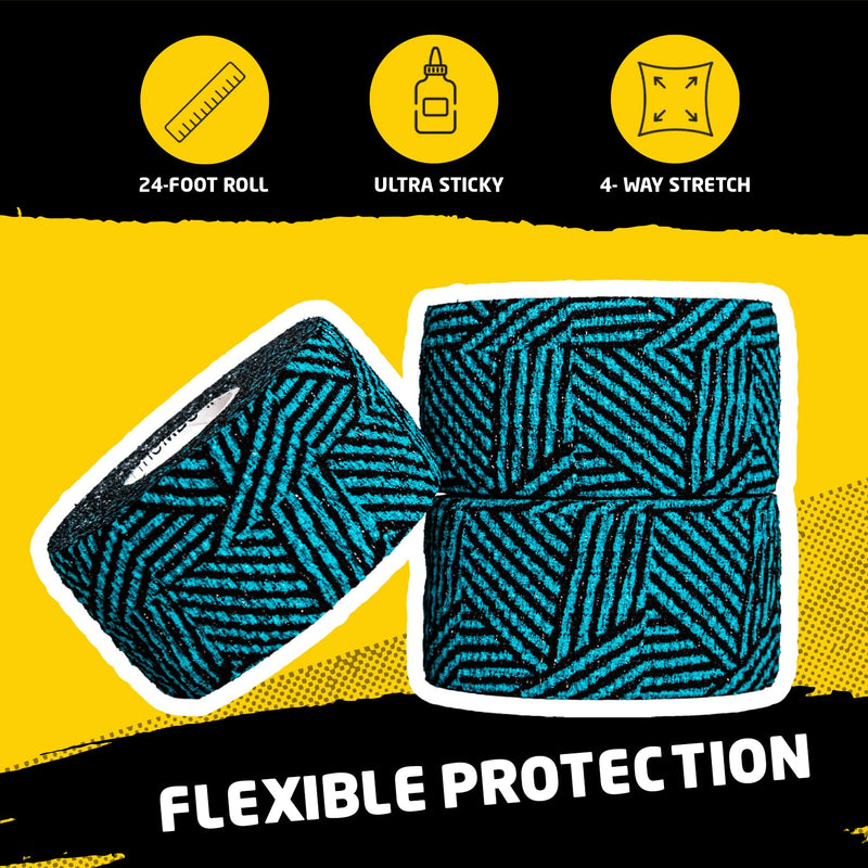 Gym & Hook Grip Tape - Thumb & Finger Protection - for Cross Training, Weightlifting, Gymnastics & More - Stretchy Adhesive Athletic Weightlifting Tape - 24 ft Long 3 Pack Aqua La Vista - BeesActive Australia
