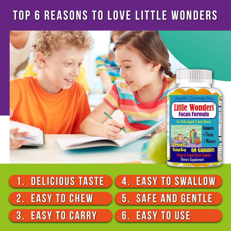 Little Wonders Kids Omega 3 DHA Gummies, Children’s Vitamins for Brain Health, Focus Gummies for Kids & Teens, Memory Support Supplement for Learning & Attention, Fruity Flavor – 60 Gummies