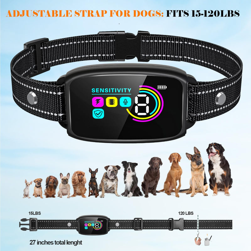 Dog Bark Collar for Large Medium Dogs, Rechargeable Smart Collar, IPX7 Waterproof Anti Bark Collar, Anti Barking Training Collar with 8 Adjustable Sensitivity Beep Vibration Shock - BeesActive Australia
