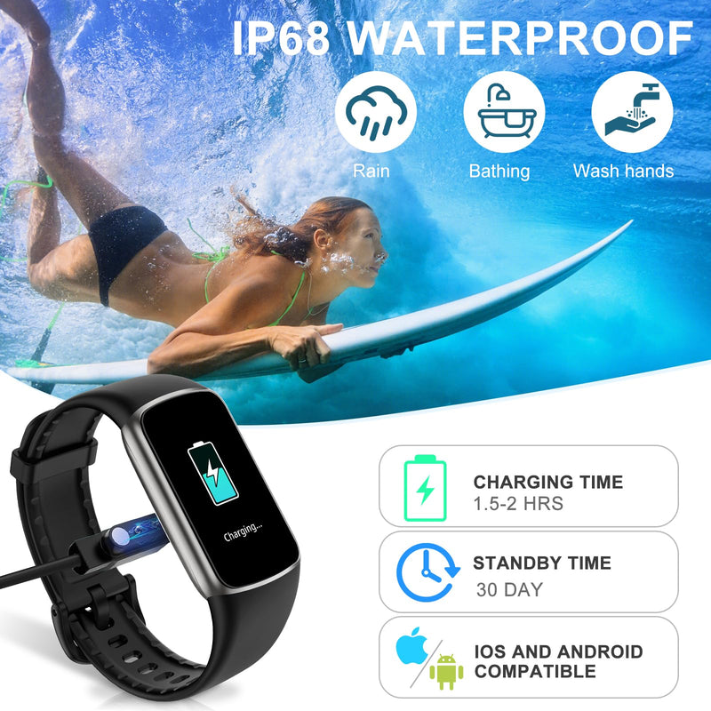 Fitness Tracker, Activity Tracker with 24/7 Heart Rate Blood Oxygen Sleep Monitor, 123 Sports Modes Step Counter, 1.47'' HD Screen Fitness Watch, Smart Watches Pedometer for Women Men Android/iOS black