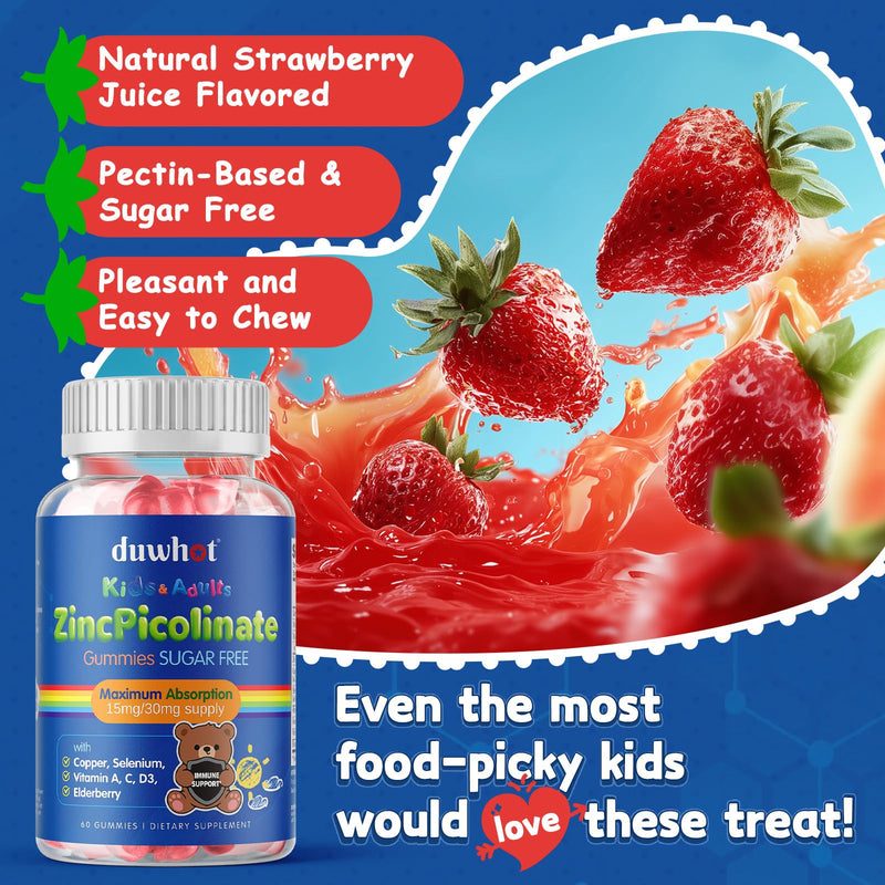Zinc Picolinate 30mg Gummies, Zinc Copper Supplements for Kids, 60 Gummies | Zinc for Kids Teens, High Absorption Form with Selenium, Elderberry, Teenage Growth, Skin & Immune Health, Sugar Free 1