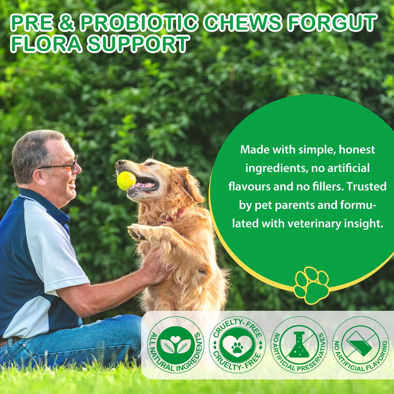 Probiotics for Dogs, Probiotics Supplements (120 Chews) with Pumpkin Powder & Flaxseed Powder for Dog, Immune Function & Digestive Support, Dog Probiotic Chews Great for All Breeds Dogs, Duck Flavour 10.6OZ