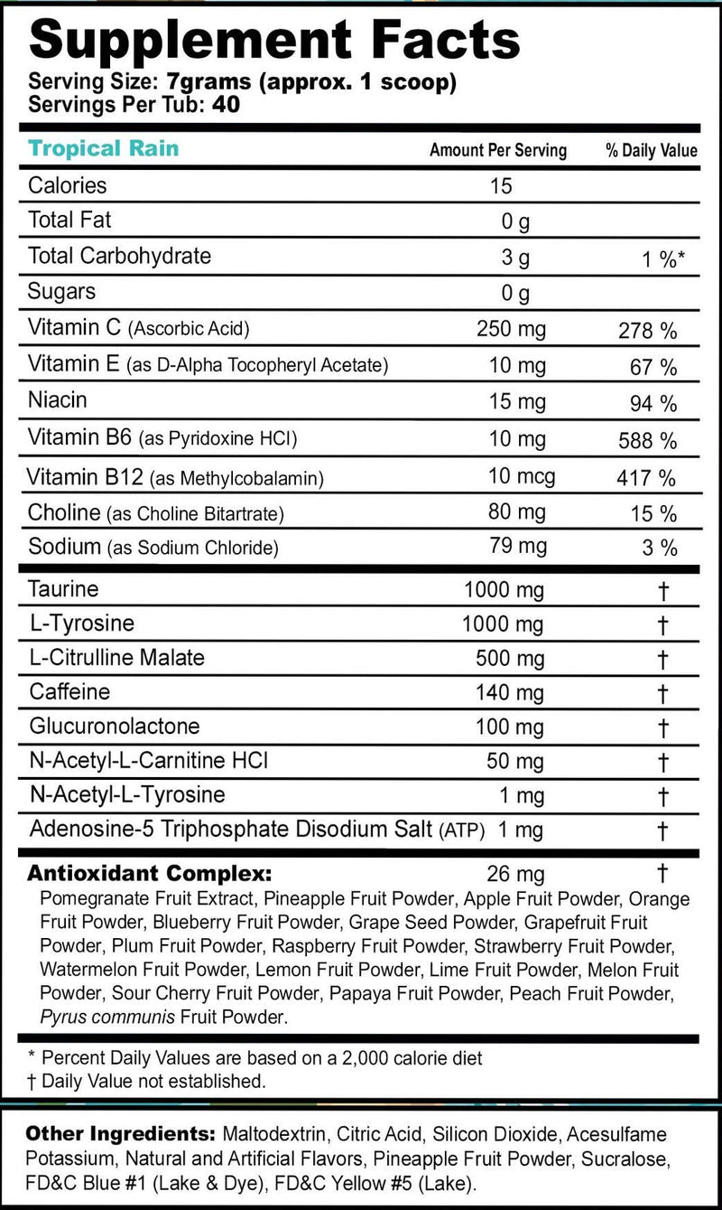 Gamma Labs G Fuel Tropical Rain Energy Drink Powder, Pre Workout Caffeine Mix for Gaming, Sugar Free Focus Amino, Vitamin + Antioxidants, 9.8oz Fruit Medley, 40 Servings Pineapple Raspberry Medley