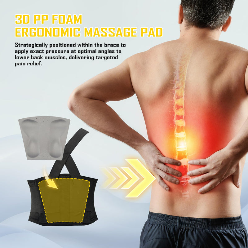 COOLJOB Expert Back Brace for Lower Back Pain Relief, Powerful Lumbar Support with 3D Foam Pad and Elastic Shoulder Strap, Breathable Adjustable Support Belt for Men Women, Black, XL for Waist 48-58" X-Large - BeesActive Australia