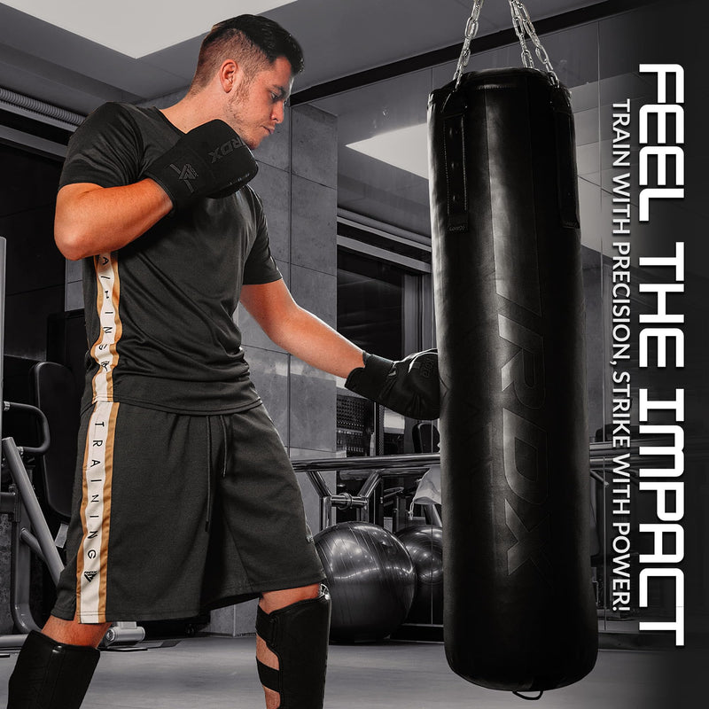 RDX Bag Gloves Boxing Punching Mitts, Maya Hide Leather, Padding, Ventilated Palm, MMA Heavy Punch Training, Muay Thai Kickboxing Focus Pads Double End Speed Ball Workout, Adult Men Women Black