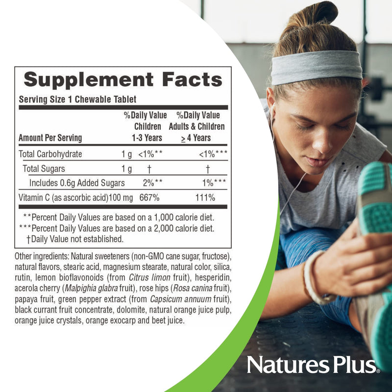NaturesPlus Orange Juice Jr. - 180 Chewable Tablets - 100 mg Vitamin C - Immune System Support - Gentle on the Stomach - Vegan, Gluten Free - 180 Servings 180 Count (Pack of 1)