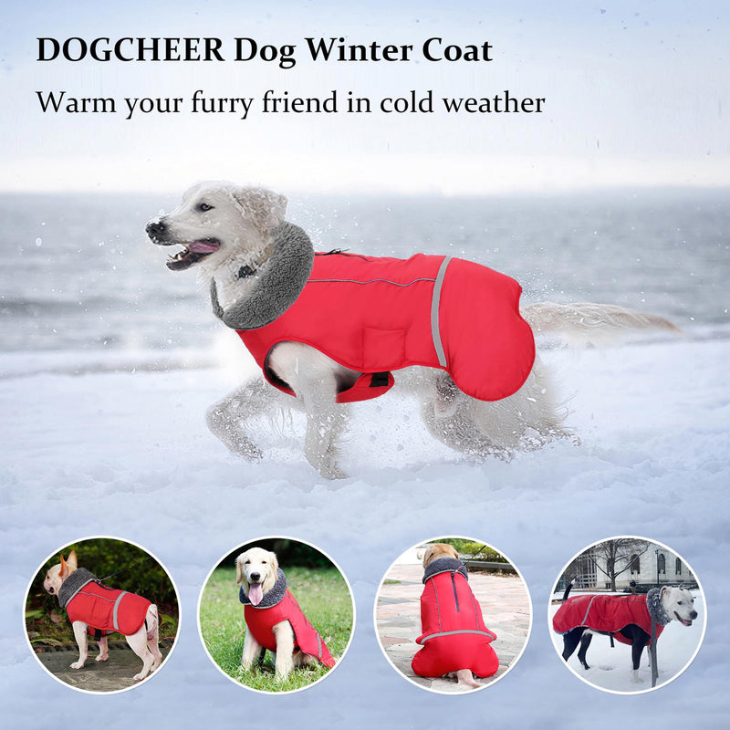 Dogcheer Warm Dog Coat, Fleece Collar Winter Dog Clothes, Reflective Pet Jacket Apparel for Cold Weather, Waterproof Windproof Puppy Snowsuit Vest for Small Medium Large Dogs X-Large Red - BeesActive Australia