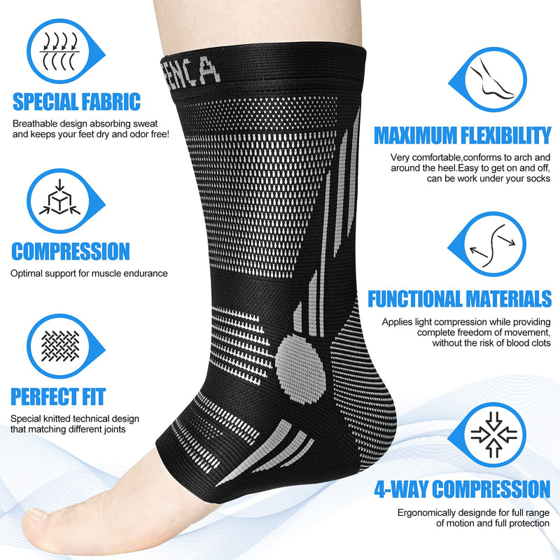 NEENCA Ankle Brace for Pain Relief, 2 Pack Compression Ankle Sleeves Set. Ankle Support Stabilizer for Achilles Tendonitis, Plantar Fasciitis, Joint Pain, Swelling, Arthritis, Sport Medium Black