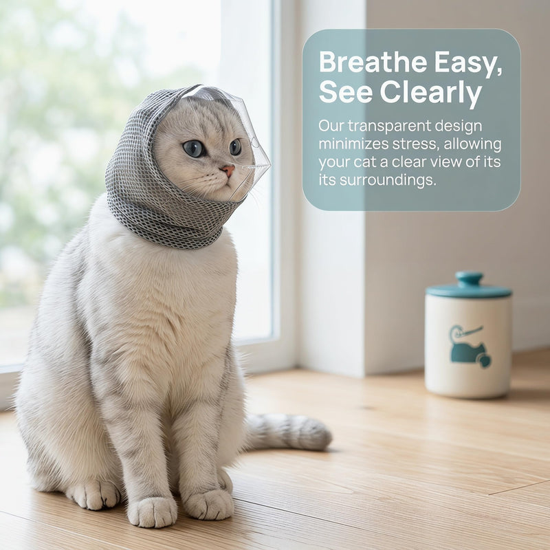 Adjustable Cat Muzzle for Grooming (Size S), Breathable Transparent Pet Cat Mask Helmet, Anti-Bite Head Cover Hood for Nail Trimming, Bathing and Vet Visits