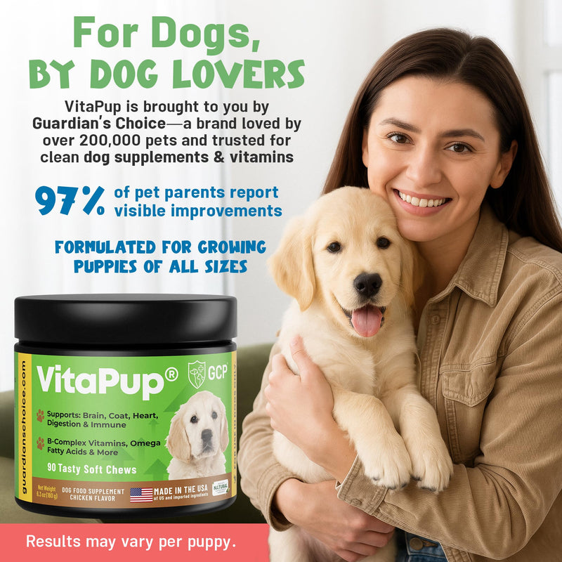 Guardian’s Choice VitaPup Puppy Vitamins Chews, Dog Vitamins for Growth, Digestion, Coat, Brain & Immune Support, Daily Multivitamin for Dogs with Omega 3, Biotin, & Calcium, 90 Tasty Soft Chews