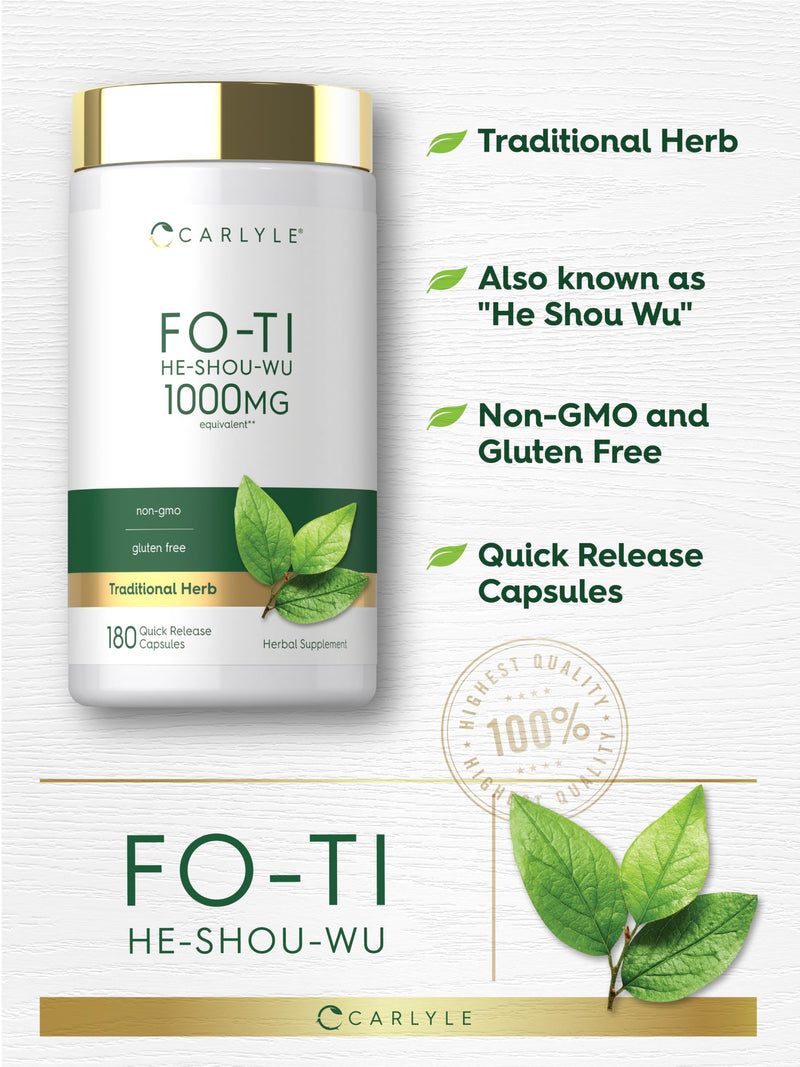 Carlyle Fo-Ti Supplement | 180 Capsules | He-Shou-Wu Root Extract | Non-GMO and Gluten Free