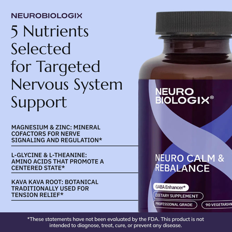 Neurobiologix Neuro Calm & Rebalance, L-Theanine, Kava Kava, 90 Capsules | Magnesium & Zinc, Mood Balance, GABA Activity Support, Gluten-Free, Vegetarian