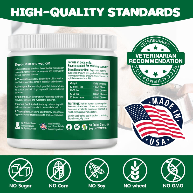 Calming Chews for Dogs - Effective for Separation, Barking & Composure, Natural Ingredients, Chicken Flavor 120 Soft Chews
