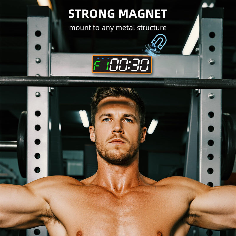 Mini Portable Gym Timer Clock, Large LED Digital Display Screen, Powerful Magnet, Powerful Battery, Count up/Down, Stopwatch, Exercise Interval Timer, Eight Fitness Modes, Suitable for Home and Gym Orange