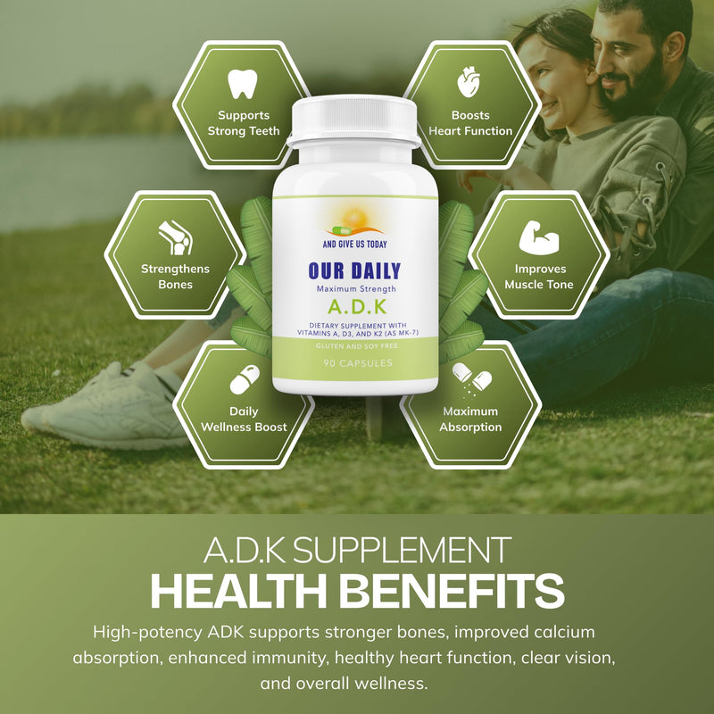 Daily Vites, ADK Vitamin Supplement 5000 IU – 180 Capsules – High Potency Vitamin A, D3 & K2-MK7 – Physician Formulated for Bone, Heart & Immune Support – Non-GMO, Gluten Free 6-Month Supply (2 Pack) 90 Count (Pack of 2)