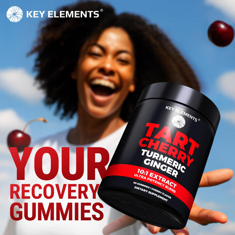KEY ELEMENTS [Ultra Strength] Tart Cherry Gummies Extract with Turmeric & Ginger - Natural Tart Cherry Supplement for Uric Acid Cleanse Support & Recovery Gummies 60 Count (Pack of 1)