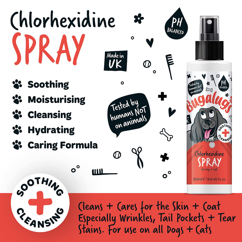 BUGALUGS Dog Spray for pawly skin - dog grooming pet spray. Great for dogs with stressed skin. Cleans Wrinkles for puppy, dogs & cat grooming
