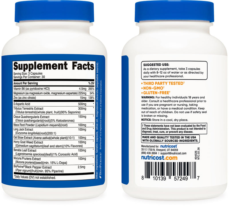 Nutricost Testosterone Support Complex (90 Capsules) -1800mg Per Serving 90 Count (Pack of 1)