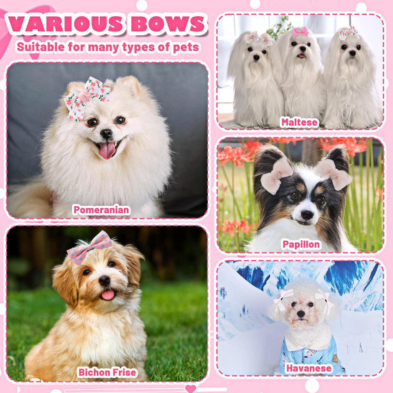 20 Pcs Dog Hair Bow Pink Dog Bows Small Size Dog,Cute Bowknot with Rubber Bands,Puppy Bows, Bowknot Top Knot Dog Hair Accessories(5 Styles) - BeesActive Australia