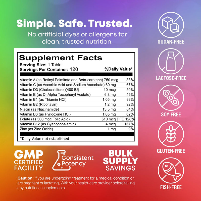 NutraBulk Children’s Chewable Multi-Vitamins - Promoting Kids' Overall Development - USA-Made, May Help to Support Immune, Bone, Brain & Overall Well Being- Vegan & Gluten Free - 120 Cherry Tablets | Fun Animal Shapes & Fruity Flavors, No Artificial Dy...