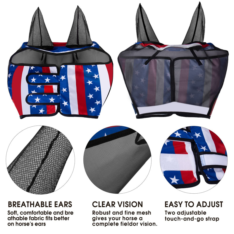 Horse Fly mask with UV Protection Soft on Skin and All-Round Breathable Mesh Non Heat Transferring,Adjustable Neck Straps（Tricolor, L - BeesActive Australia