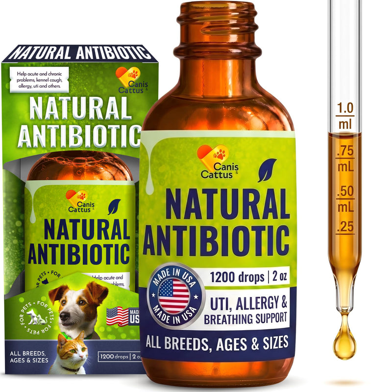 Dog Antibiotics in Drops Work as Cat UTI Treatment, Support Pets with Allergies – Natural Antibiotics for Dogs Care for Digestion and Breathing in All Pet Sizes and Breeds – 2 oz 2 Fl Oz