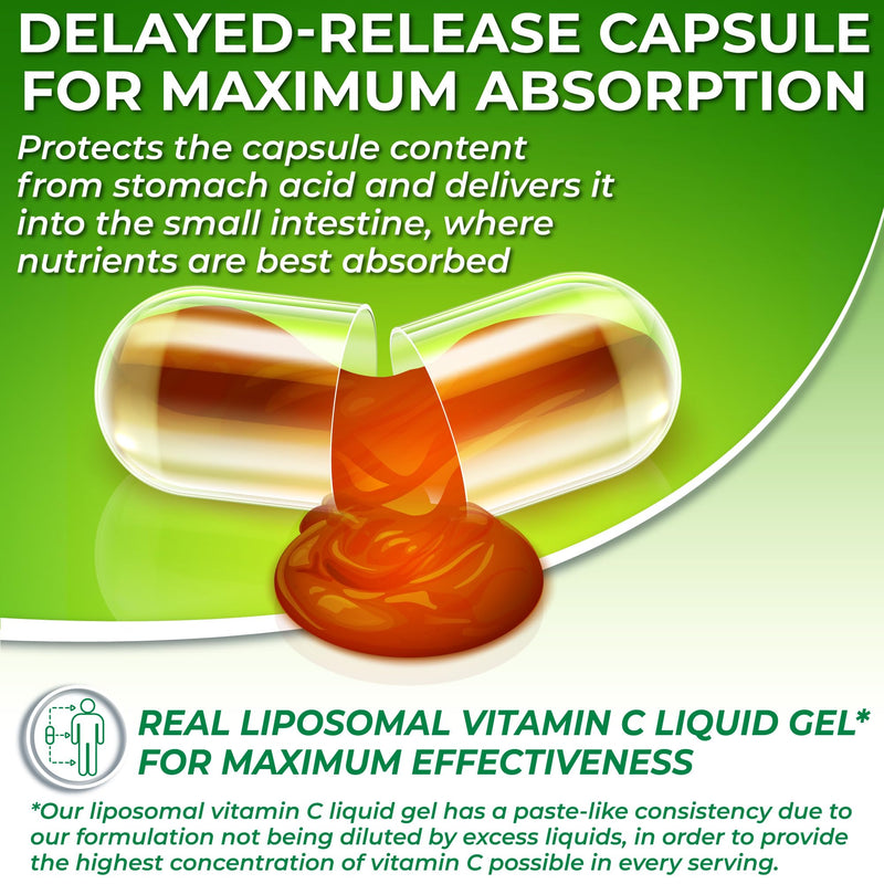 Liposomal Vitamin C Liquid Gel Capsules 1100mg - Made with Organic Acerola | Vitamin C Capsules for Immune Support - High Potency, Enhanced Absorption & Bioavailability, Daily Antioxidant Support, 120ct Liquid Liposomal Capsule 1100mg - 120 ct