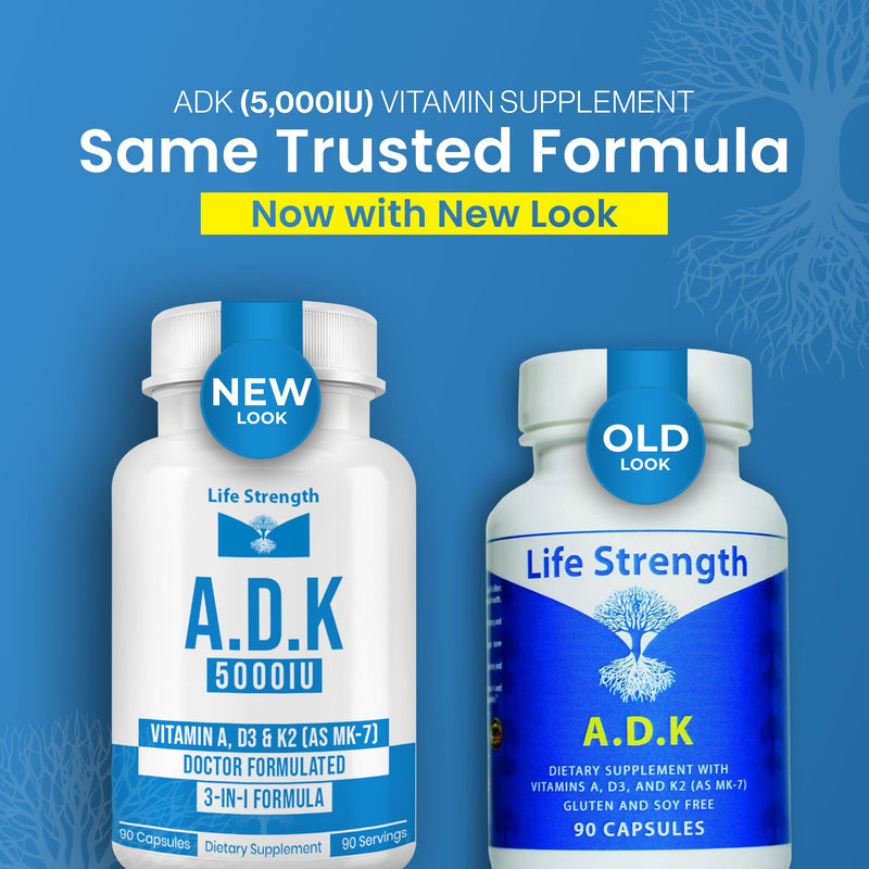 ADK 5 - ADK Vitamin Supplement - High Potency Vitamin A, D3 5,000 IU & K2 (MK-7) for Healthy Bone, Heart & Immune Support - Non-GMO, Gluten Free 90 Capsules (3-Month Supply) Pack of 1