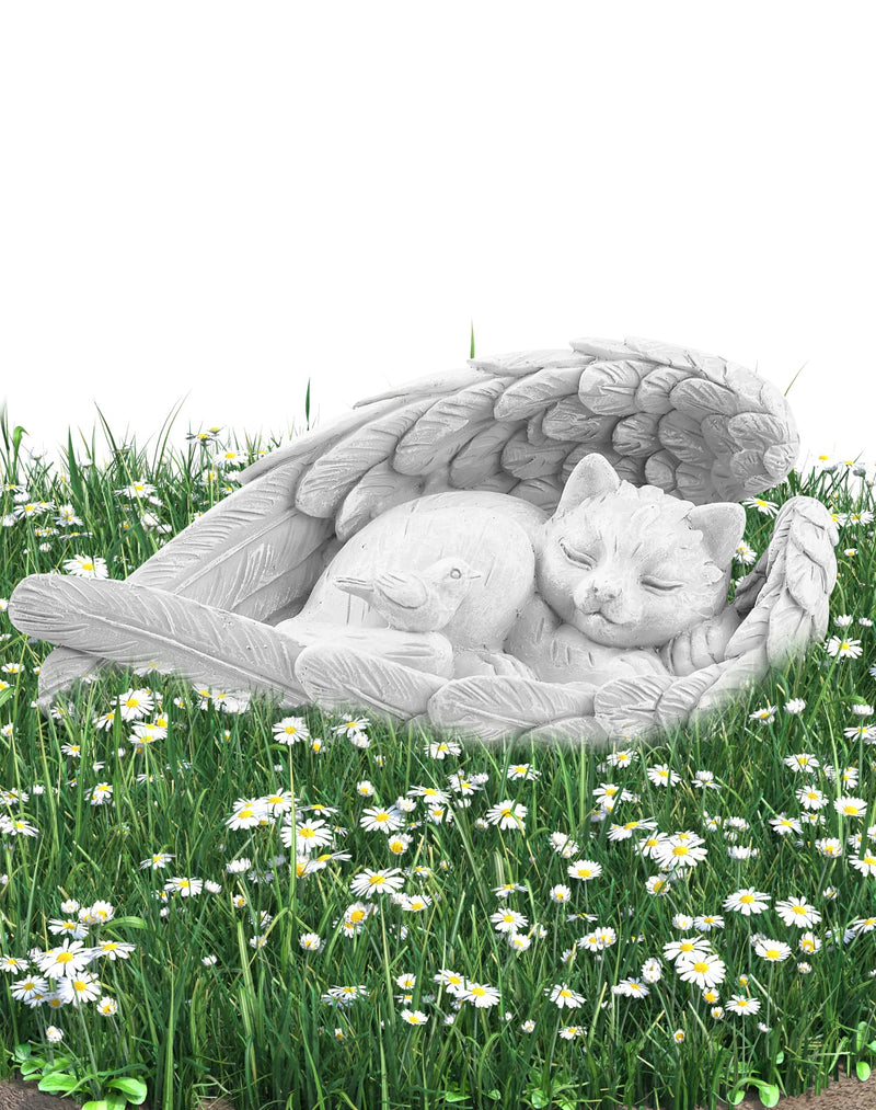 NETONDA Cat Angel Memorial Stone Tombstone Cat for Outdoor Animal Gravestone Polyresin Cat Figure Garden Beautiful Keepsake Home Grave Decoration Decoration (Pure White) Small Cat - BeesActive Australia