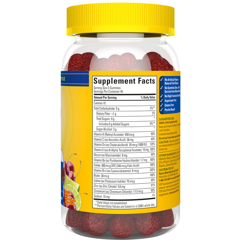 Nature Made Zero Sugar Multivitamin Men's Gummies, 90 Sugar Free Gummies | Men's Multivitamin Gummies for Muscle & Immune Support, Aspartame Free, Cherry Lime Flavor, 45 Day Supply