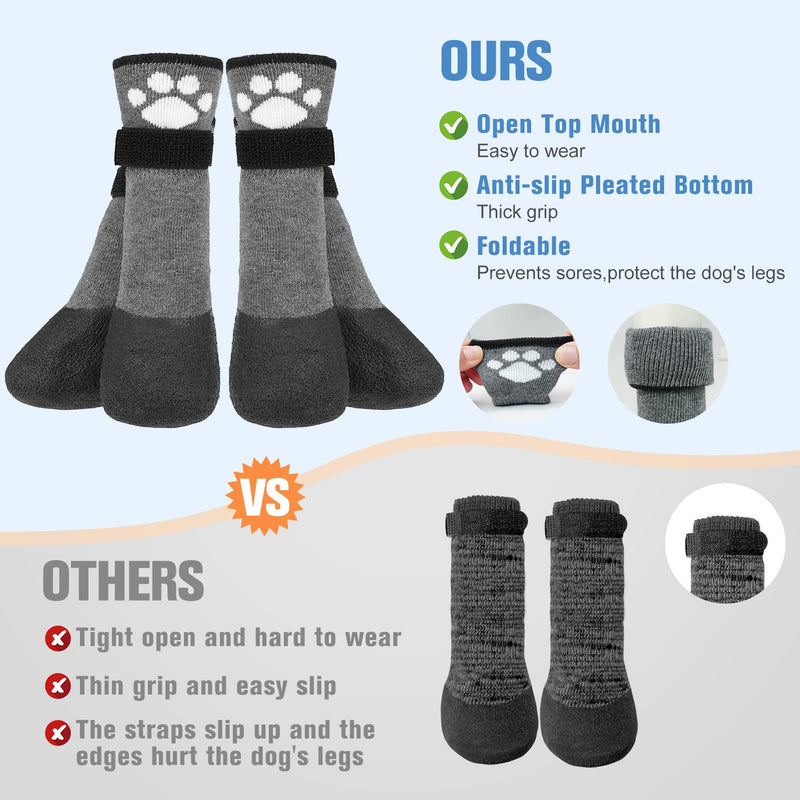 BEAUTYZOO Anti Slip Dog Socks Boots, Dog Shoes for Hot/Cold Pavement Snow Rain Days,Waterproof Grip Dog Booties Paw Protector for Hardwood Floor, Prevent Licking for Small Medium Large Senior Old Dogs Grey - BeesActive Australia