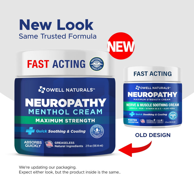 Owell Naturals Neuropathy Cream Extra Strength – Fast Absorbing Cooling for Leg, Feet & Hands – Advanced Soothing Formula with Aloe Vera, Arnica, MSM & Vitamin B6 – Made in USA, 4 fl oz 4 Fl Oz (Pack of 2) - BeesActive Australia