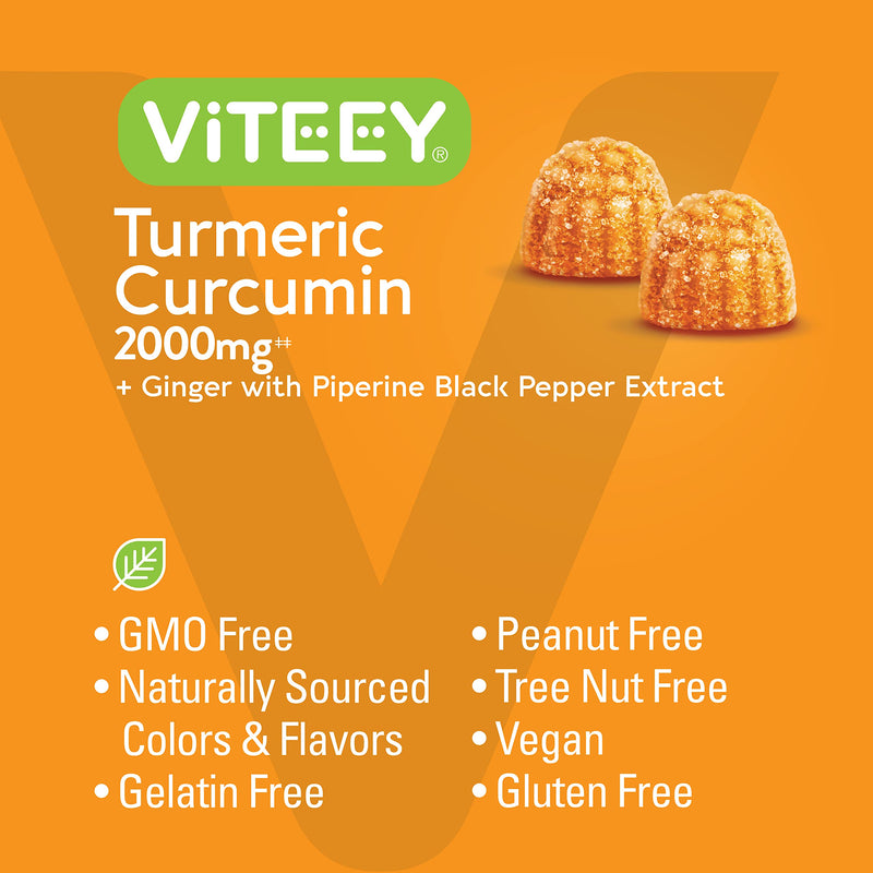 Turmeric Curcumin Gummies with Ginger & Black Pepper Herbal Supplement, 2000mg, Immune Support, Healthy Skin, and Joint Health, Vegan, Pectin Based, for Adults and Teens - Chewable Peach Flavor(2Pack) 60 Count (Pack of 2) - BeesActive Australia