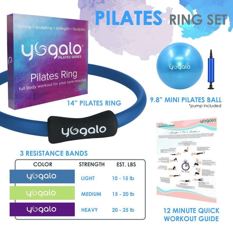 Pilates Ring and Ball Set with 3 Resistance Bands - Pilates Equipment for Home Workout - Magic Circle Pilates Ring 14 Inch to Tone, Sculpt and Strengthen - Fitness Ring for Yoga and Pilates Blue