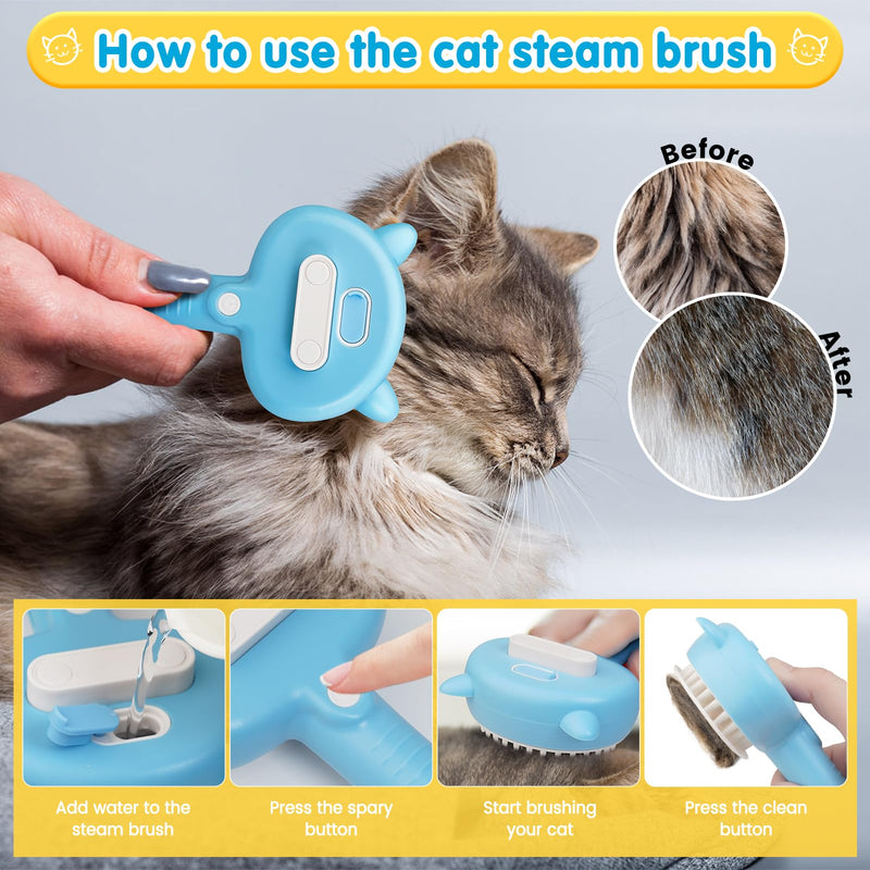 Cat Steam Brush 3 in 1 Pet Hair Grooming Tool Supply for Shedding With Soft Silicone Bristle Release Button for Short Hair Cats & Dogs Hair Removal - BeesActive Australia