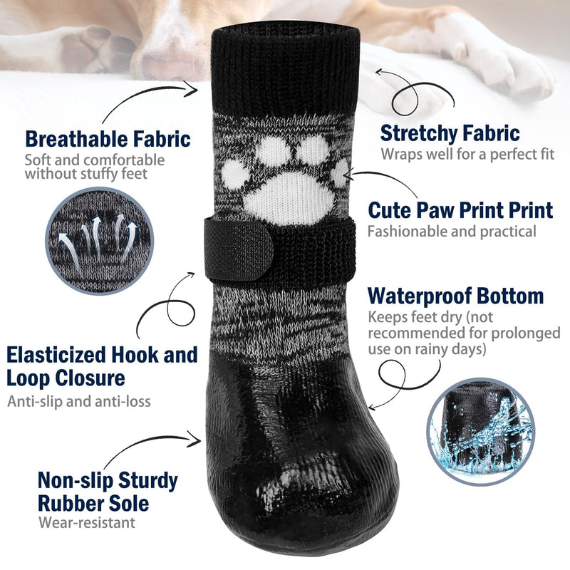 SCENEREAL Anti Slip Dog Boots & Shoes for Hot/Cold Pavement to Prevent Licking, Waterproof Dog Socks Paw Protectors for Small Medium Large Dogs, Traction Control on Hardwood Floor for Senior Dog, S S(Pack of 6) Black Footprints - BeesActive Australia