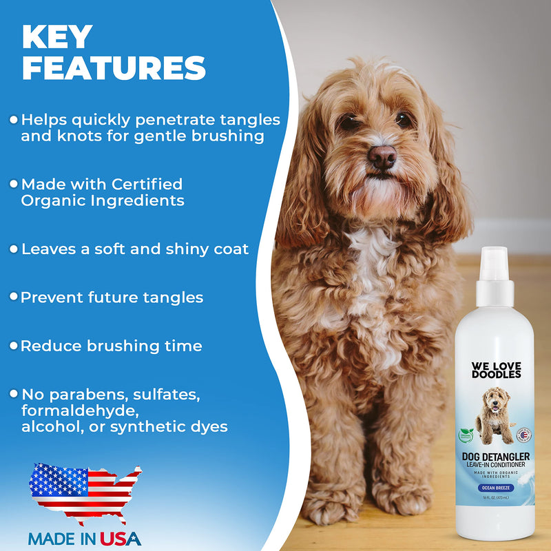 We Love Doodles 4-in-1 Lavender Shampoo & Dog Detangler Spray ((Ocean Breeze) Bundle - Shampoo, Conditioner, and Detangler & Detangler Spray Kit - Grooming & Tangle Remover - Made in USA - PawsPlanet Australia
