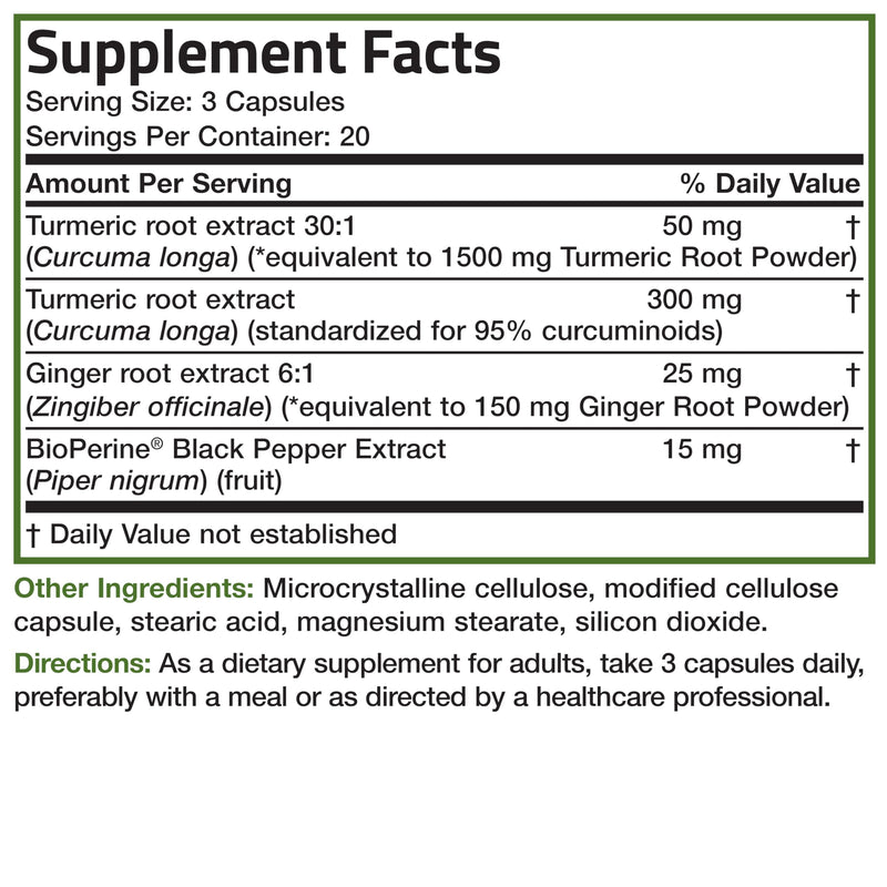 Bronson Turmeric + Ginger Extra Strength Joint Health & Digestion Support with BioPerine, Non-GMO, 60 Vegetarian Capsules Turmeric and Ginger 60 Count (Pack of 1) - BeesActive Australia