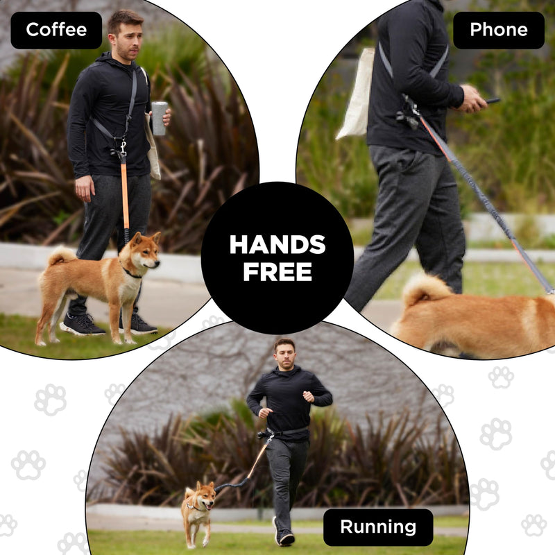 Hands Free Dog Leash, Waist Leash for Dog Walking, Crossbody Bungee Running Leash for Large Dogs, Reflective Waist Belt, Training Leash with Bag Dispenser, Dual Handle for Enhanced Control (Orange) Orange - BeesActive Australia