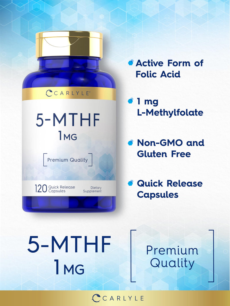 Carlyle 5-MTHF L Methylfolate 1mg | 120 Capsules | Non-GMO & Gluten Free Supplement | Premium Quality