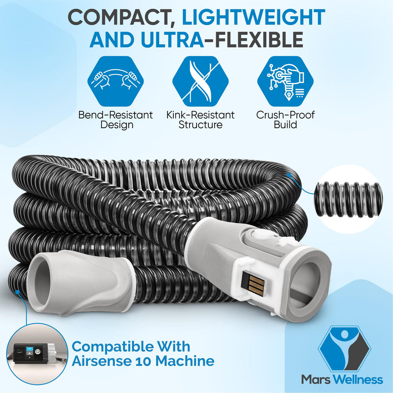 Mars Wellness CPAP Heating Tube 6-Foot - Compatible with AirSense 10 and AirCurve 10 Machines - Replacement for ClimateLine, Flexible CPAP Hose for Climate Control and Rainout Prevention