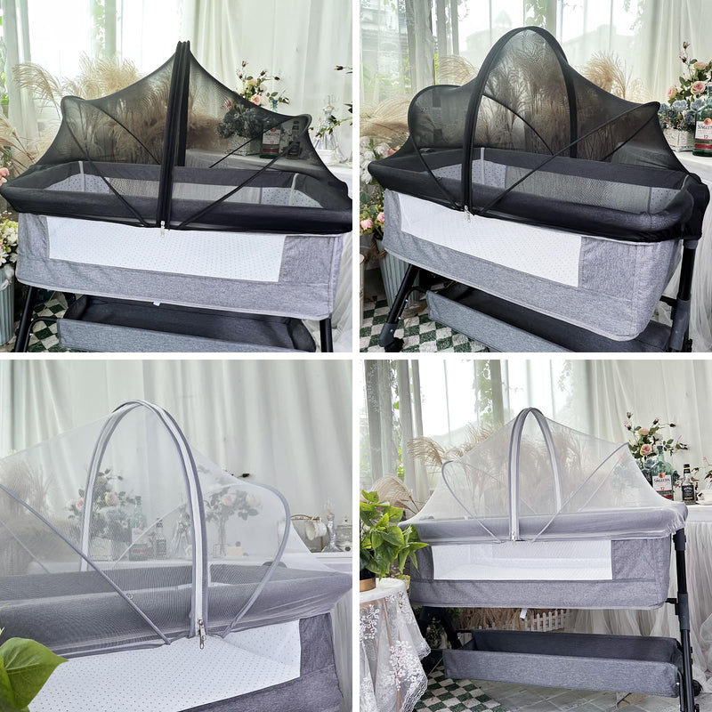 Bassinet Cover Mosquito Net for Babies to Keep Insects/Bugs/Cats Out, Toddler Bassinet/Bedside Sleeper/Crib Net with Two-Way Zippers & Storage Bag, Breathable Mesh Holes, White - BeesActive Australia